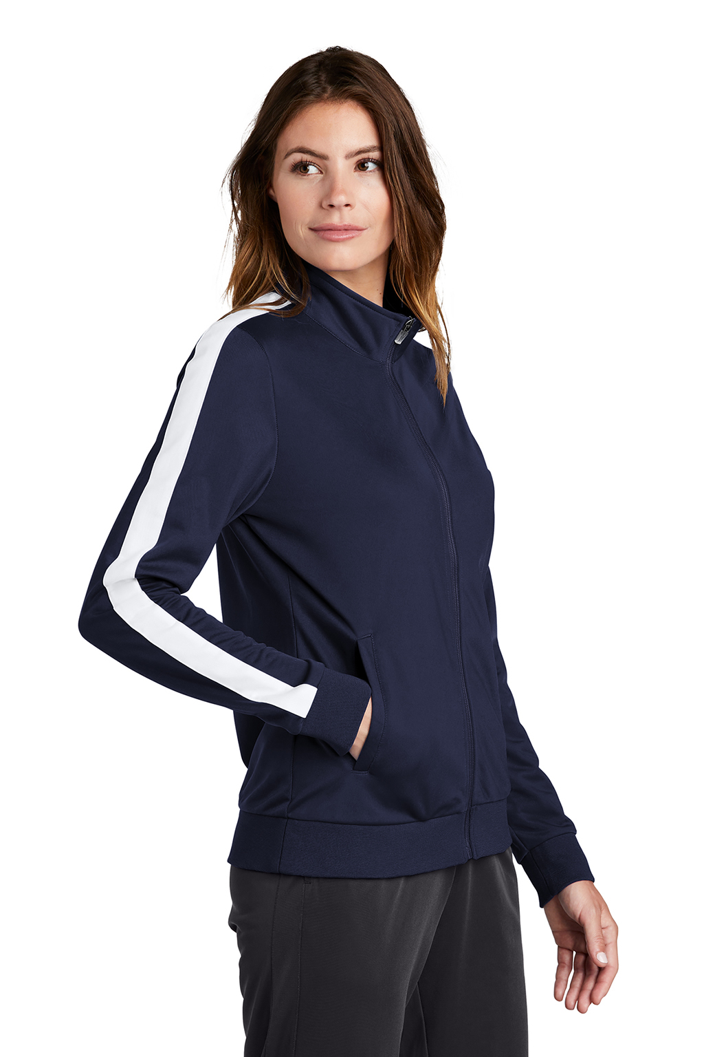 Sport-Tek Womens Long-Sleeve Full Zip Polyester Athletic Running Tricot Track Jacket,X-Small,White/white 