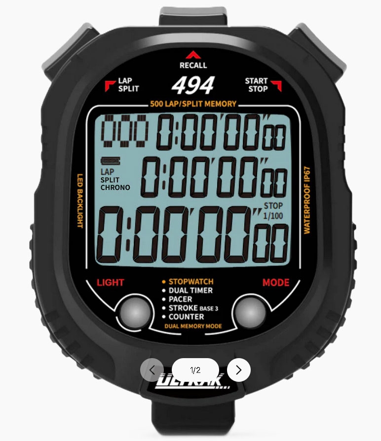 Ultrak 494 500 Memory Nighlight Stopwatch - New Version